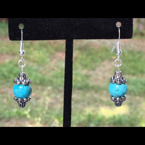 Turquoise Magnesite Drop Earrings - Picture 7 of 8